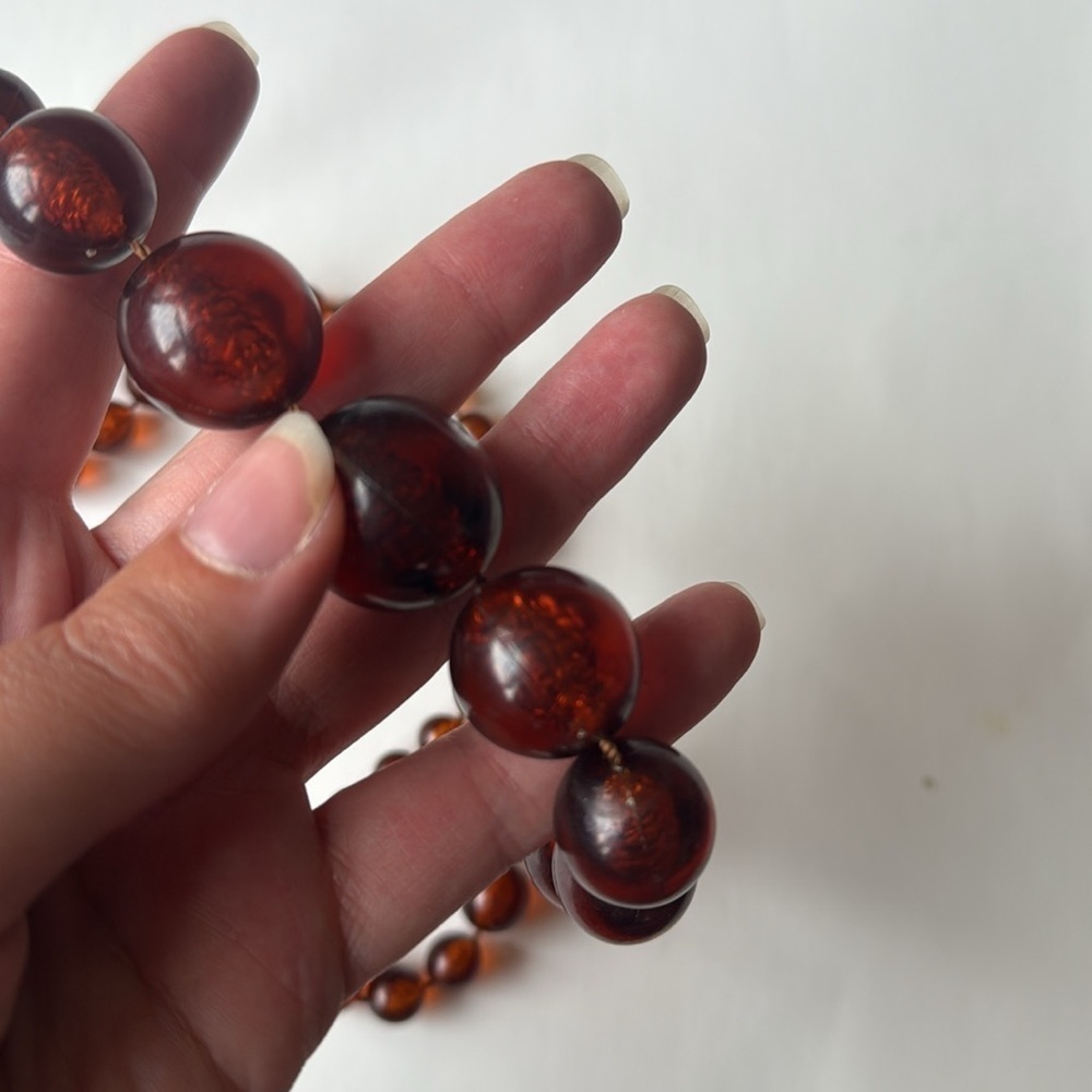 Vintage Elegant Amber Color Plastic Beaded Necklace - Picture 2 of 4